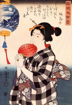 Frau mit Fan Utagawa Kuniyoshi Ukiyo e Ölgemälde